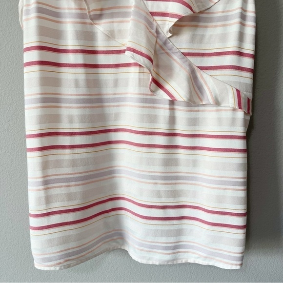 Ann Taylor LOFT Striped Faux Wrap Ruffle Sleeveless Tank Blouse White Pink NEW - Picture 3 of 8